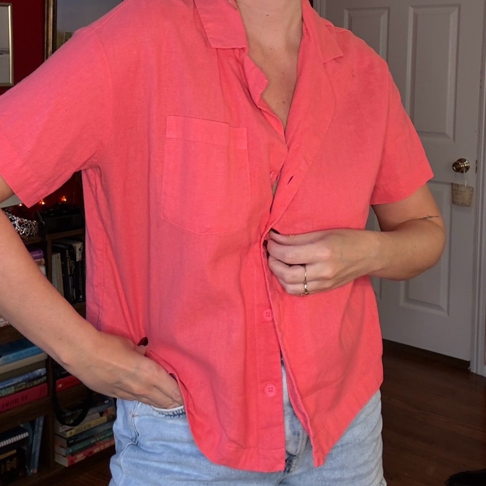 Hot Pink Linen Button Down